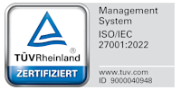 TÜV Rheinland Zertifiziert - Management System ISO - IEC 27001:2022